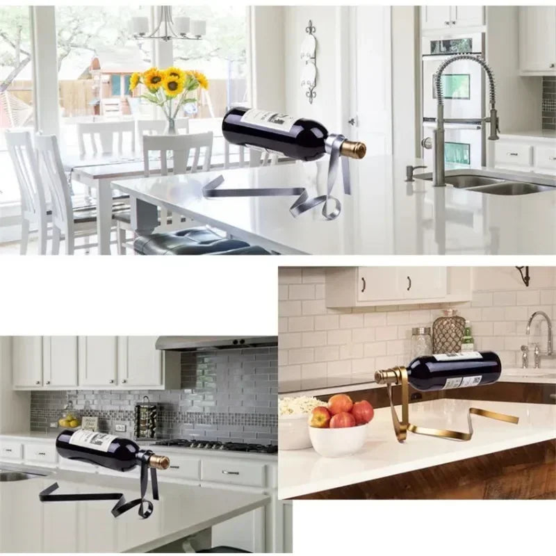 Accessoire original pour vin – ruban rigide tenant une bouteille en équilibre